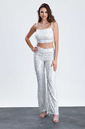 Astarlı Pul Payet Abiye Büstiyer | BSUT36053 Gumus