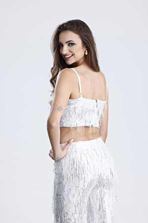 Astarlı Pul Payet Abiye Büstiyer | BSUT36053 Gumus