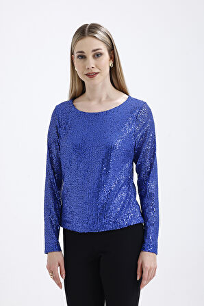 İçi Astarlı Pul Payet Abiye Bluz | Blz35497 Saks