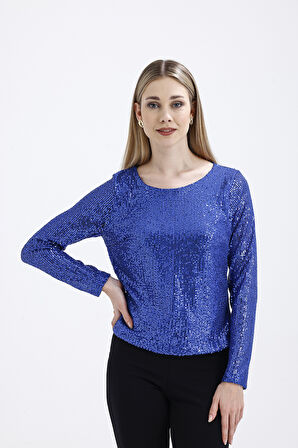 İçi Astarlı Pul Payet Abiye Bluz | Blz35497 Saks
