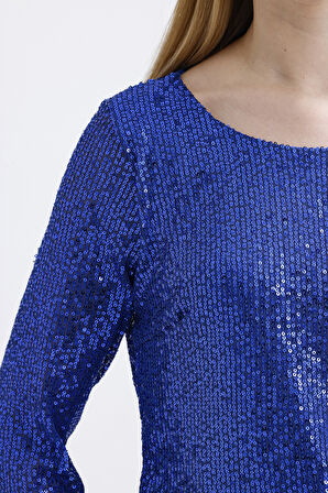 İçi Astarlı Pul Payet Abiye Bluz | Blz35497 Saks