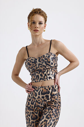 Abiye Takım Elbise | Ceket | Pantolon | Büstiyer 3 Lü Takım TK34264 Büyük Kızıl Leopar