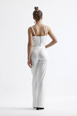 Gloplu Fermuarlı Pul Payet Bustiyer | BUS32675 Beyaz