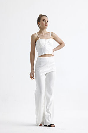 Gloplu Fermuarlı Pul Payet Bustiyer | BUS32675 Beyaz