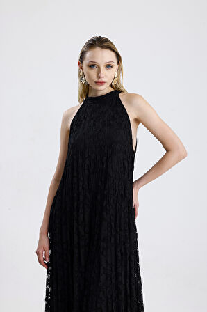 Astarlı Dantel Abiye Uzun  Elbise | ELB35940 Siyah