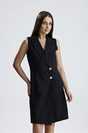 İçi Astarlı Kolsuz Hürrem Uzun Ceket Elbise | Ckt35288 Siyah - Siyah