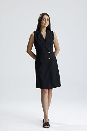 İçi Astarlı Kolsuz Hürrem Uzun Ceket Elbise | Ckt35288 Siyah - Siyah