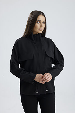 FERMUARLI ÜSTTEN CEPLİ BELİ STOPERLİ LASTİKLİ U.KOL HÜRREM CEKET Siyah