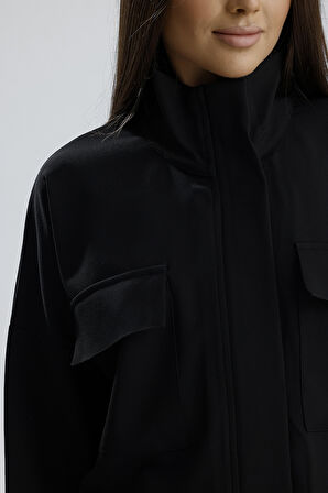 FERMUARLI ÜSTTEN CEPLİ BELİ STOPERLİ LASTİKLİ U.KOL HÜRREM CEKET Siyah