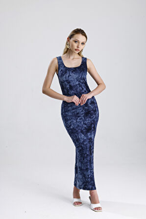 KOLSUZ KARE YAKA YIRMAÇLI ÖRME VİSKON ELBİSE | ELB36253 Laci Batik