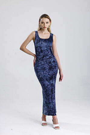 KOLSUZ KARE YAKA YIRMAÇLI ÖRME VİSKON ELBİSE | ELB36253 Laci Batik