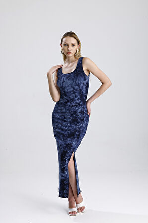 KOLSUZ KARE YAKA YIRMAÇLI ÖRME VİSKON ELBİSE | ELB36253 Laci Batik