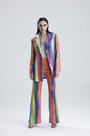 Abiye Takım Elbise | Ceket | Pantolon | Büstiyer 3 Lü Takım TK34264 Gökkuşağı