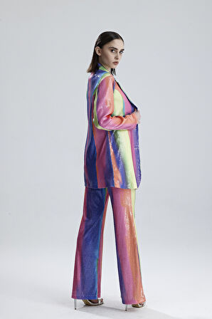 Abiye Takım Elbise | Ceket | Pantolon | Büstiyer 3 Lü Takım TK34264 Gökkuşağı