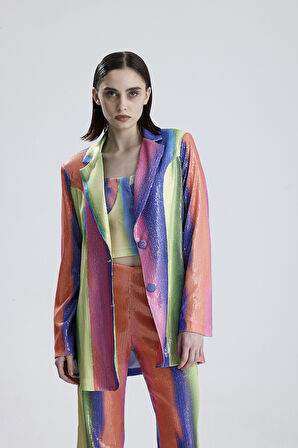 Abiye Takım Elbise | Ceket | Pantolon | Büstiyer 3 Lü Takım TK34264 Gökkuşağı