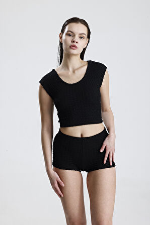 Bürümçük Kumaş Şort| ŞRT36324 Siyah