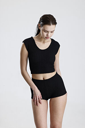 Bürümçük Kumaş Şort| ŞRT36324 Siyah