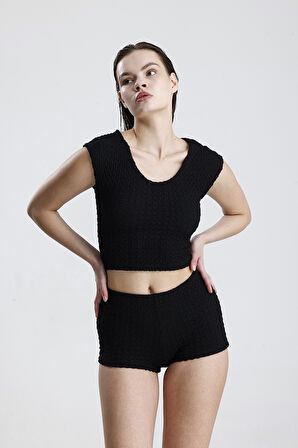 Bürümçük Kumaş Şort| ŞRT36324 Siyah