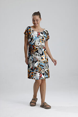 Likralı Viskon Mini Viskon Elbise | BLZ36387 Oranj Haki