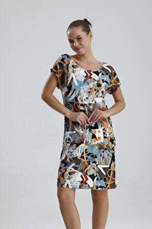 Likralı Viskon Mini Viskon Elbise | BLZ36387 Oranj Haki