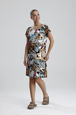 Likralı Viskon Mini Viskon Elbise | BLZ36387 Oranj Haki