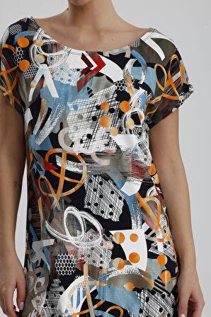 Likralı Viskon Mini Viskon Elbise | BLZ36387 Oranj Haki