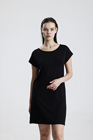 Likralı Viskon Mini Viskon Elbise | BLZ36387 Siyah