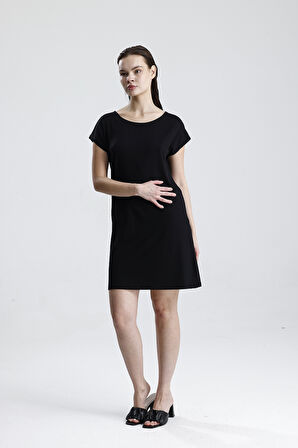 Likralı Viskon Mini Viskon Elbise | BLZ36387 Siyah