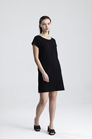 Likralı Viskon Mini Viskon Elbise | BLZ36387 Siyah