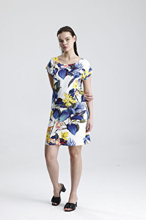 Likralı Viskon Mini Viskon Elbise | BLZ36387 Yaprak Desen