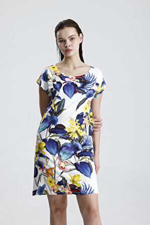 Likralı Viskon Mini Viskon Elbise | BLZ36387 Yaprak Desen