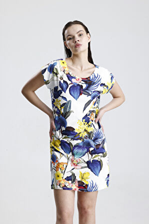 Likralı Viskon Mini Viskon Elbise | BLZ36387 Yaprak Desen