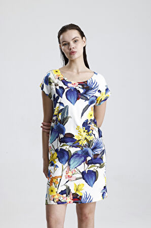 Likralı Viskon Mini Viskon Elbise | BLZ36387 Yaprak Desen