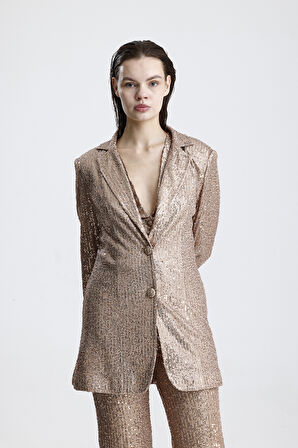 İçi Astarli  Payet Abiye  Ceket | Ckt34262 Sütlü Kahve