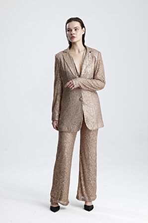 İçi Astarli  Payet Abiye  Ceket | Ckt34262 Sütlü Kahve