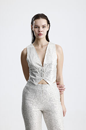 Astarlı Pulpayet Abiye Yelek | YLK36418 Bej