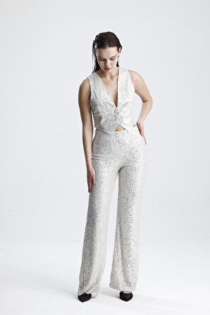 Astarlı Pulpayet Abiye Yelek | YLK36418 Bej