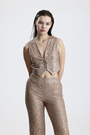 Astarlı Pulpayet Abiye Yelek | YLK36418 Sütlü Kahve