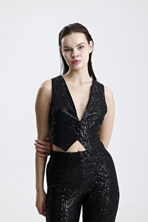 Astarlı Pulpayet Abiye Yelek | YLK36418 Siyah