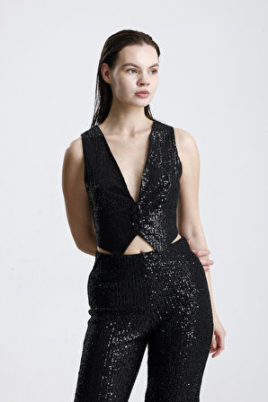 Astarlı Pulpayet Abiye Yelek | YLK36418 Siyah