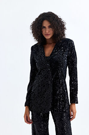 Astarlı Pul Payet Abiye Ceket Ckt35369 Siyah Siyah