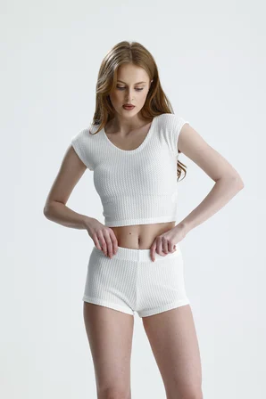 Bürümcük Kumaş Crop Bustiyer | BUST36323 Ekru