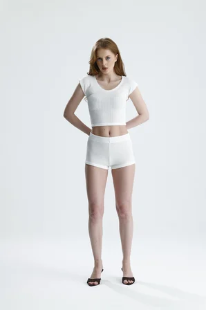 Bürümcük Kumaş Crop Bustiyer | BUST36323 Ekru