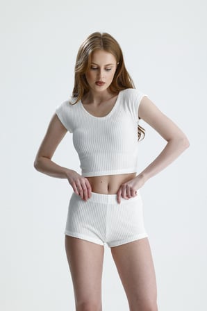 Bürümcük Kumaş Crop Bustiyer | BUST36323 Ekru
