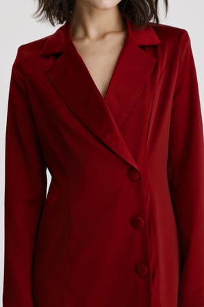 Kruvaze Yaka İçi Astarlı Saten Blazer Ceket  Elbise | ELB36615 Bordo