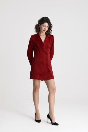 Kruvaze Yaka İçi Astarlı Saten Blazer Ceket  Elbise | ELB36615 Bordo