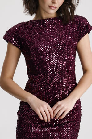 Astarlı Vatkalı Mini Payet Elbise | ELB36664 Bordo