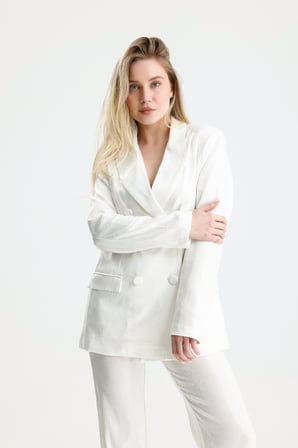 Kruvaze Düğmeli Kadın Blazer Payet Ceket | CKT36693 Beyaz