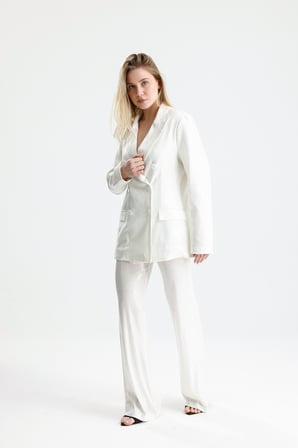 Kruvaze Düğmeli Kadın Blazer Payet Ceket | CKT36693 Beyaz