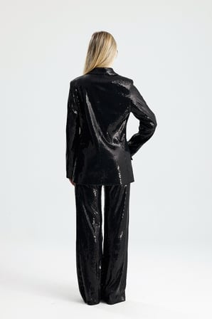 Kruvaze Düğmeli Kadın Blazer Payet Ceket | CKT36693 Siyah